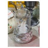 GLASS ANGEL IN ORNATE METAL BASE GLASS DOME DISPLA