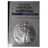 2007 1 OZ .999 SILVER EAGLE EARLY RELEASE GEM UNC