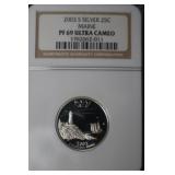 2003 S MAINE SILVER QUARTER 90% PF69UC