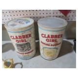 (2) 10 LB CLABBER GIRL BAKING POWDER ADV TINS