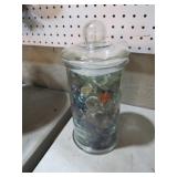 JAR OF MARBLES, BAUBLES & MISC