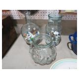 (3) BIG GLASS JARS WITH STONES & MISC