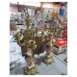 PAIR HEAVY BRASS ORNATE & MARBLE CANDLEBRAS