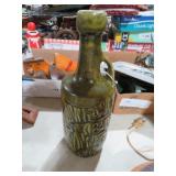 HANDMADE PAINTED GREEN WINE BOTTLE