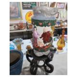 VTG CERAMIC HANDPAINTED VASE ON WOOD STAND