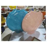(2) VTG CERAMIC 15" PEACHY PK / TEAL VASES