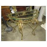 WROUGHT IRON BASE HALF MOON GLASS TOP TBL