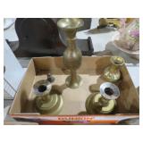 COLL. BRASS CANDLESTICKS & VASE