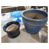 (2) BLUE GLAZED FLOWER POTS