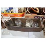 ANTIQUE WOOD BOX & GLASSES