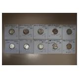 (10) ROOSEVELT DIMES VARIOUS DATES & MM 90%