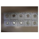 (10) ROOSEVELT DIMES VARIOUS DATES & MM 90%