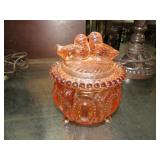 PINK DEPRESSION STYLE FOOTED CANDY DISH W/ LID