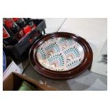 CIRCULAR WOOD SERVING TRAY W/ DECORATIVE BOWL