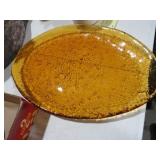 VTG AMBER CRACKLE GLASS OVAL TRAY