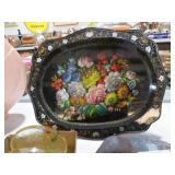 VTG BLACK W/ HANDPAINTED FLORALS SIGNED TRAY