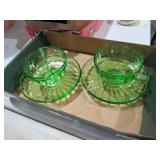 (2) TEA CUP & SAUCERS - URANIUM GLASS