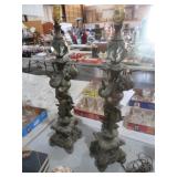 PAIR HEAVY ORNATE CHERUB LAMPS -NO SHADES