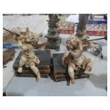 PAIR RESIN CHERUBS STATUES W/ BOOKS