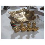 SOLID BRASS DUCK FIGURINE & LEAF TRAY