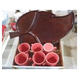 COLL. FIESTA MUGS & WOOD LEAF SERVING TRAY