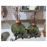 (2) BLOWN OLIVE GLASS BOTTLES