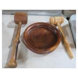 VTG GAVELS,MALLETS & WOOD TRINKET DISH