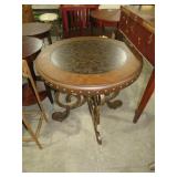 WROUGHT BASE RD ORNATE LEATHER TOP CENTER TBL
