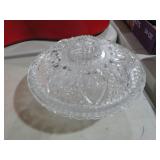 VINTAGE SANDWICH GLASS CANDY DISH WITH ;LID