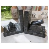 PAIR WOOD CANNON & CANNON BALL BOOKENDS