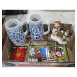 COLL. FIGURINES, CRYSTAL DISH , COASTERS&STEINS