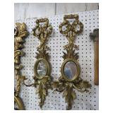 PAIR GOLD ORNATE WALL MIRROR CANDLEHOLDERS