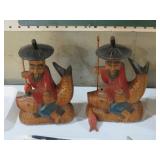 PAIR OF CARVED WOOD CHINESE FISHERMAN