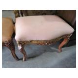 WOOD CARVED QUEEN ANN LEG PADDED OTTOMAN