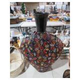 LARGE METAL & COLORED GLASS VASE