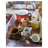 COLL. SM PITCHERS/CREAMERS & RED PORCELAIN PITCHER