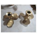 PAIR SOLID BRASS PROPELLER CANDLEHOLDERS