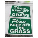 (2) HEAVY PORCELAIN VINTAGE KEEP OF GRASS SIGNS