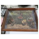 EARLY FRAMED BLACK AMERICANA PRINT 14"X18"