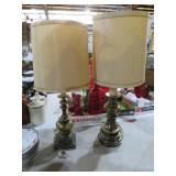 PAIR BRASS BASE TABLE LAMPS W/ SHADES