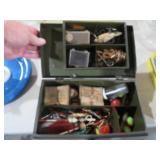 METAL TACKLE BOX W/ VTG FISHING ITEMS