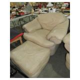 LIGHT TAN LEATHER OVERSIZED CHAIR W/OTTOMAN