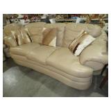 LIGHT TAN LEATHER SOFA W/ PILLOWS