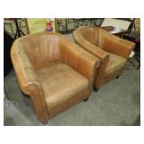 PAIR LEATHER LIKE CLUB CHAIRS