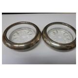 ANTIQUE STERLING SILVER WRAPPED CRYSTAL COASTERS