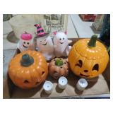 CERAMIC PUMPKIN VOTIVES W/ LIGHTS , GHOST TRIO