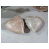 PAIR PEACH MOONSTONE HEART PAPER WEIGHTS