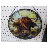 12" RD STAINED GLASS HIGHLAND COW WALL HANGING