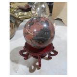 HEAVY MARBLE RD PIECE W/ WOOD STAND