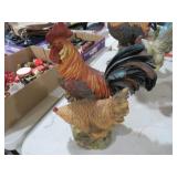 RESIN ROOSTER & HEN TOGETHER STATUE
